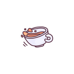Cup of tea or coffee in cute doodle style, vector illustration isolated on white background.