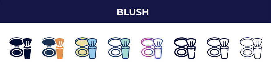 blush icon in 8 styles. line, filled, glyph, thin outline, colorful, stroke and gradient styles, blush vector sign. symbol, logo illustration. different style icons set.