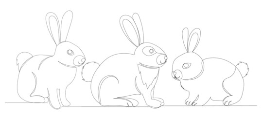 rabbits, hares one line drawing, outline