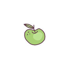 Green apple with leaf hand drawn colored doodle vector illustration isolated.