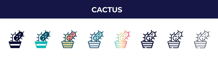 cactus icon in 8 styles. line, filled, glyph, thin outline, colorful, stroke and gradient styles, cactus vector sign. symbol, logo illustration. different style icons set.