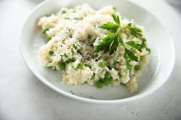Traditional Italian risotto with green pea