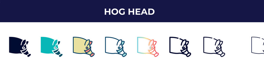 hog head icon in 8 styles. line, filled, glyph, thin outline, colorful, stroke and gradient styles, hog head vector sign. symbol, logo illustration. different style icons set.