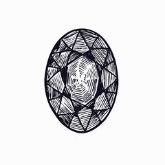 Oval gemstone cuts shape, simple doodle drawing, gravure style