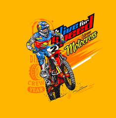 Motorcycle rider in action, colorful vector illustration, t shirt design, poster, banner 