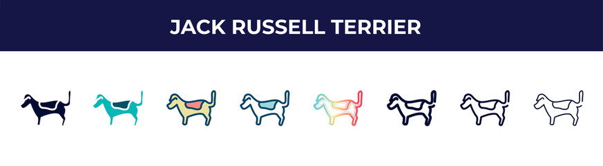 jack russell terrier icon in 8 styles. line, filled, glyph, thin outline, colorful, stroke and gradient styles, jack russell terrier vector sign. symbol, logo illustration. different style icons