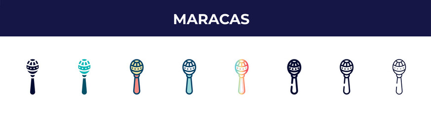 maracas icon in 8 styles. line, filled, glyph, thin outline, colorful, stroke and gradient styles, maracas vector sign. symbol, logo illustration. different style icons set.