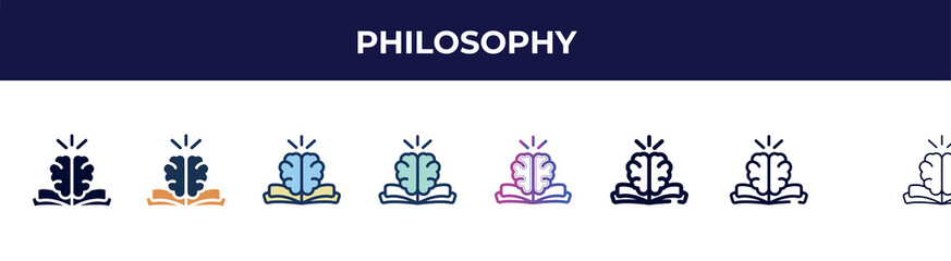 philosophy icon in 8 styles. line, filled, glyph, thin outline, colorful, stroke and gradient styles, philosophy vector sign. symbol, logo illustration. different style icons set.