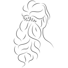 The silhouette of womans face and hairstyle. Icon for stylists design, logo, or business card. Vector illustration in the style of sketch, line art, minimalism