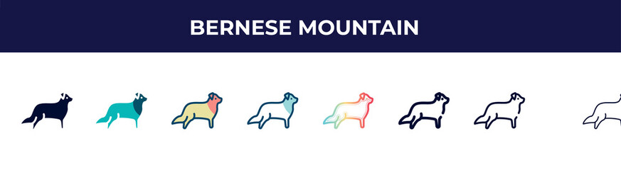 bernese mountain icon in 8 styles. line, filled, glyph, thin outline, colorful, stroke and gradient styles, bernese mountain vector sign. symbol, logo illustration. different style icons set.