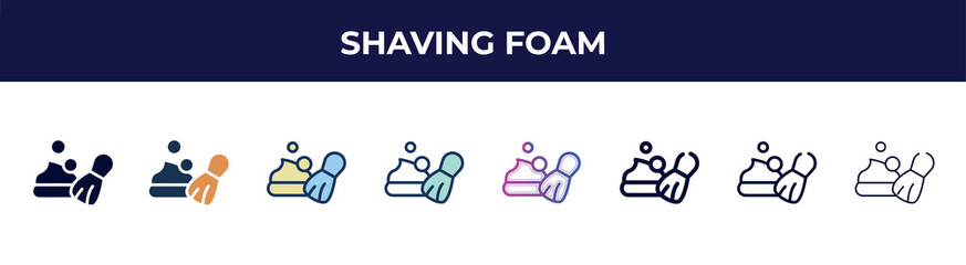 shaving foam icon in 8 styles. line, filled, glyph, thin outline, colorful, stroke and gradient styles, shaving foam vector sign. symbol, logo illustration. different style icons set.