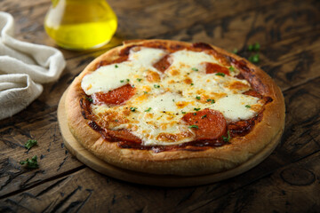 Homemade pepperoni pizza with cheese