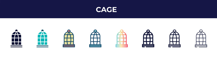Fototapeta premium cage icon in 8 styles. line, filled, glyph, thin outline, colorful, stroke and gradient styles, cage vector sign. symbol, logo illustration. different style icons set.