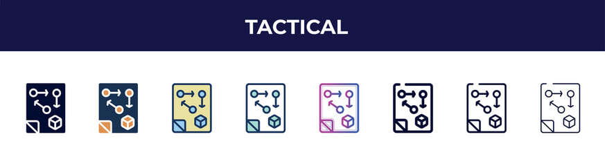 tactical icon in 8 styles. line, filled, glyph, thin outline, colorful, stroke and gradient styles, tactical vector sign. symbol, logo illustration. different style icons set. - obrazy, fototapety, plakaty