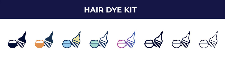 hair dye kit icon in 8 styles. line, filled, glyph, thin outline, colorful, stroke and gradient styles, hair dye kit vector sign. symbol, logo illustration. different style icons set. - obrazy, fototapety, plakaty