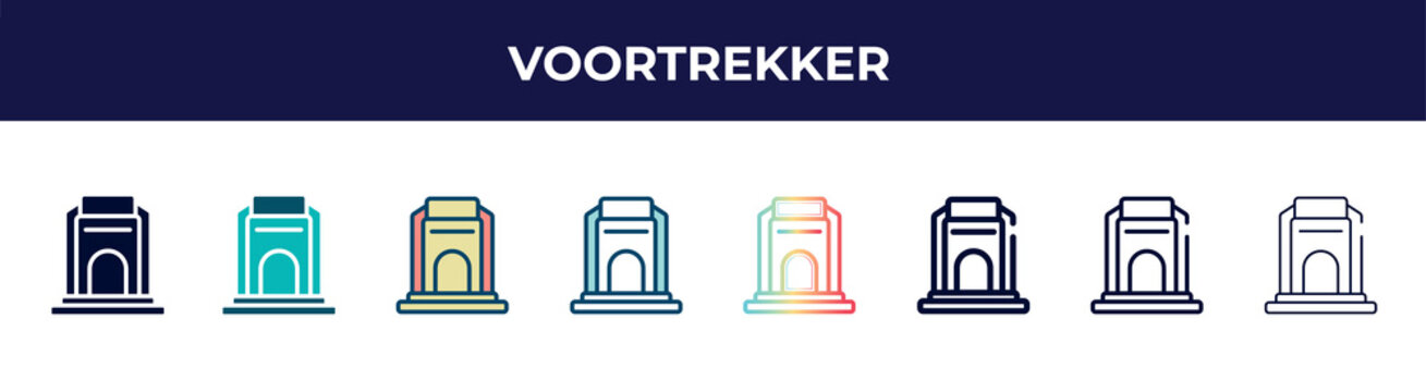 voortrekker icon in 8 styles. line, filled, glyph, thin outline, colorful, stroke and gradient styles, voortrekker vector sign. symbol, logo illustration. different style icons set.