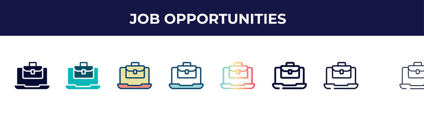 job opportunities icon in 8 styles. line, filled, glyph, thin outline, colorful, stroke and gradient styles, job opportunities vector sign. symbol, logo illustration. different style icons set.