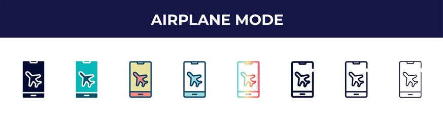 airplane mode icon in 8 styles. line, filled, glyph, thin outline, colorful, stroke and gradient styles, airplane mode vector sign. symbol, logo illustration. different style icons set.