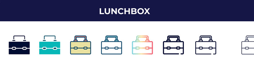 lunchbox icon in 8 styles. line, filled, glyph, thin outline, colorful, stroke and gradient styles, lunchbox vector sign. symbol, logo illustration. different style icons set.