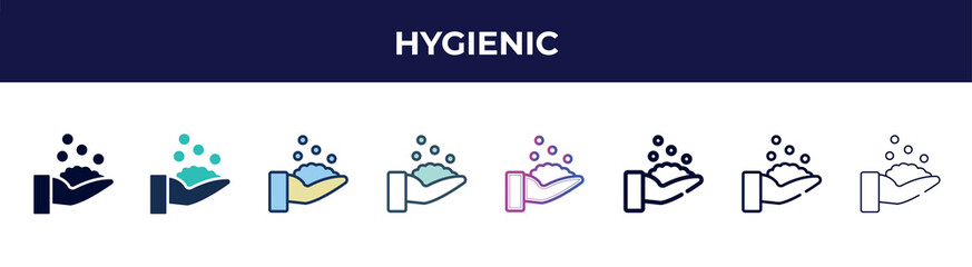 hygienic icon in 8 styles. line, filled, glyph, thin outline, colorful, stroke and gradient styles, hygienic vector sign. symbol, logo illustration. different style icons set.