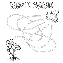 Maze puzzle game for children. Outline maze or labyrinth. Find path game with bee.