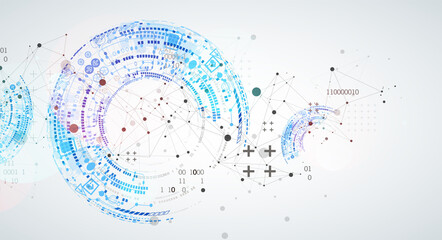 Obraz premium Abstract background with plexus effect. Scientific and technological concept with the use of technical elements formed in the shape of a circle.