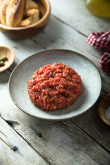 Traditional steak tartare with capers