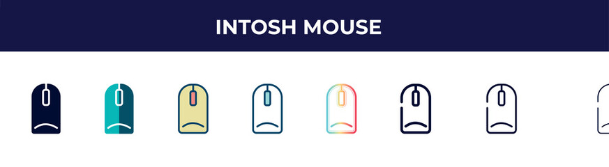 intosh mouse icon in 8 styles. line, filled, glyph, thin outline, colorful, stroke and gradient styles, intosh mouse vector sign. symbol, logo illustration. different style icons set.