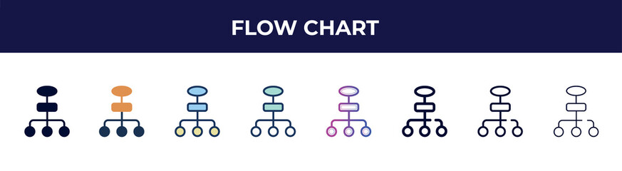 flow chart icon in 8 styles. line, filled, glyph, thin outline, colorful, stroke and gradient styles, flow chart vector sign. symbol, logo illustration. different style icons set.