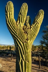 A long slender Saguaro Cactus in Tucson, Arizona