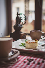 Traditional Georgian sweets and desserts with hazelnuts, walnuts, grape juice, honey, chocolate. Baklava, nakhini, churchkhela. Fresh fruits and candied fruits. Traditional Turkish coffee.