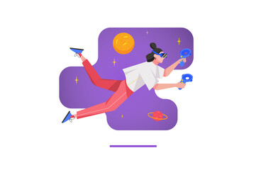 Cyberspace concept in flat design. Woman in virtual reality headset