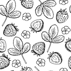 Seamless pattern with strawberry. Hand drawn illustration converted to vector.