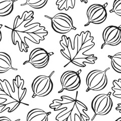 Seamless pattern with gooseberry. Hand drawn illustration converted to vector.