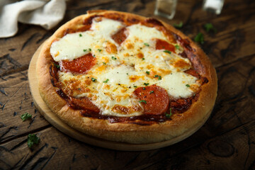 Homemade pepperoni pizza with cheese