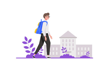 Back to school concept in flat design. Teenager pupil