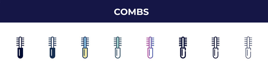 combs icon in 8 styles. line, filled, glyph, thin outline, colorful, stroke and gradient styles, combs vector sign. symbol, logo illustration. different style icons set.