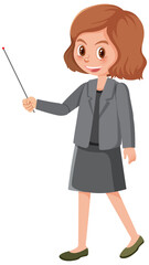 Young woman teacher teaching cartoon character
