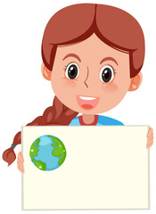 A woman holding empty board with earth symbol