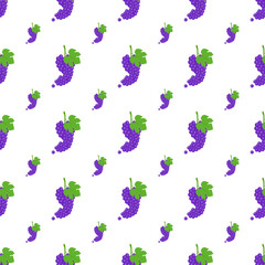 Seamless pattern from a bunch of ripe juicy grapes on a white background.