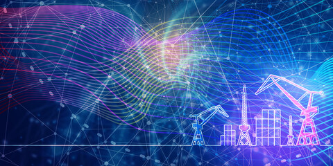 Cargo port design. Thin line style concept