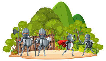 Isolated medieval battle with armour knights