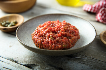 Traditional steak tartare with capers