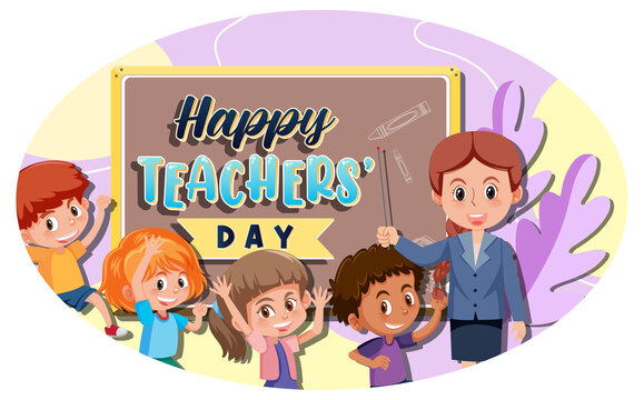 Teacher's Day banner with a teacher and students