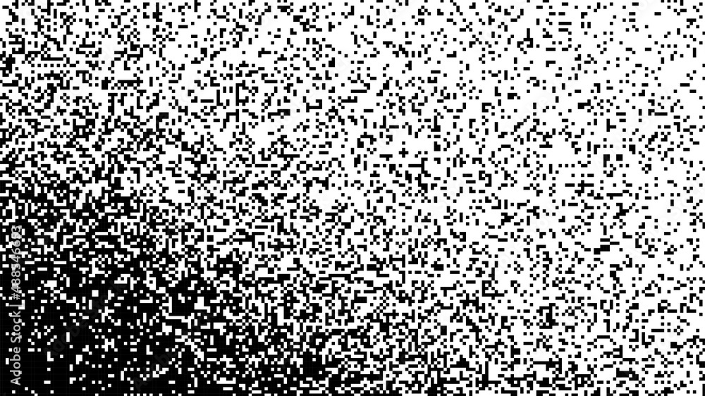 Poster black and white random pixels pattern. shuffled pixels texture background. classic pixel art. vector