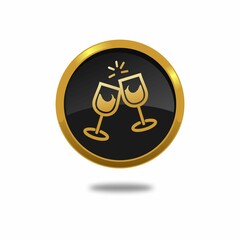 golden button with  champagne glasses icon vector