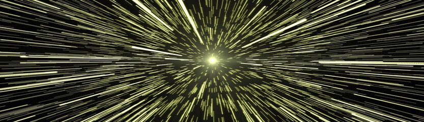 Stars Hyperspace Yellow Banner. Stars Hyperspace with Yellow Light Beam Wide Size Banner. - obrazy, fototapety, plakaty
