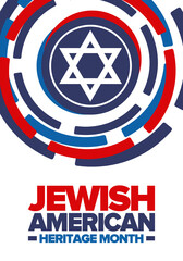 Jewish American Heritage Month. Jewish American contribution to the history United States. Celebrated annual in May. Star of David. Israel symbol. Vector poster, creative illustration