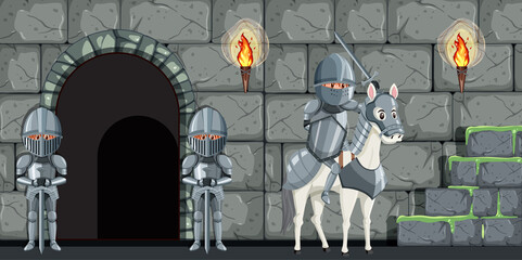 Medievals standing guard in front of the door