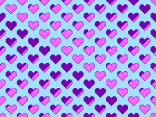 Pixel art hearts seamless pattern. 8-bit pixel health bar in retro video game. Design for banners, promotional items and banner. Vector illustration